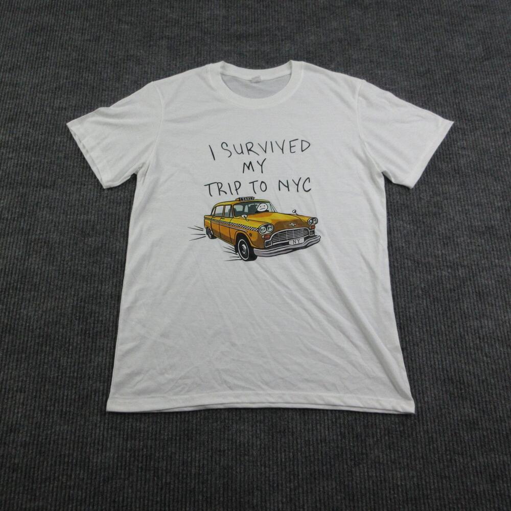 I Survived My Trip To NYC Shirt Mens M White Crewneck Cotton Taxi Graphic Tee